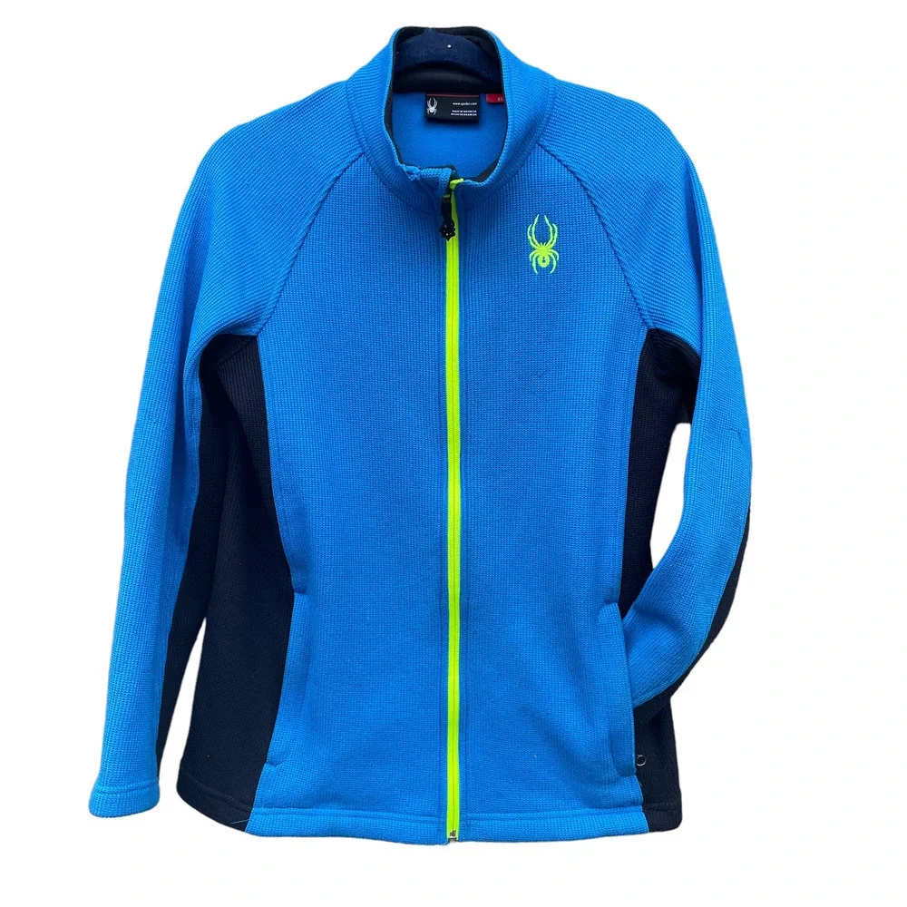 Spyder Blue/Neon Green Ribbed Sweater Jacket - Kids Size XL 18